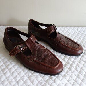 Vtg E.T. WRIGHT Italy Burgundy Woven Leather Buckle Shoes – Mens 9-1/2 EE